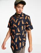 Only & Sons Short Sleeve Pineapple Print Shirt In Navy