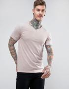 New Look Raw Hem V-neck T-shirt In Pink Marl - Pink