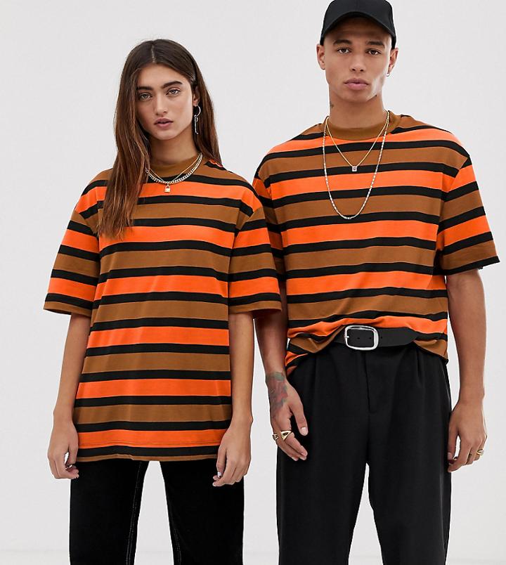Collusion Unisex T-shirt In Multi Stripe - Multi