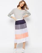 Asos Pleated Midi Skirt In Color Block - Multi