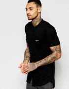 Illusive London Shirt With Grandad Collar In Regular Fit - Black