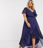 Asos Design Curve Cape Back Dipped Hem Maxi Dress-blues