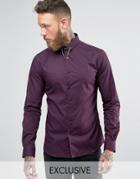 Noose And Monkey Skinny Shirt In Plum With Collar Bar - Green