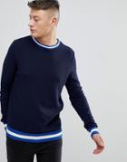 Boohooman Crew Neck Sweater With Trim Detail In Navy - Navy