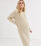 Asos Design Maternity Chunky Midi Dress With Zip Detail-stone