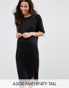 Asos Maternity Tall Curved Hem Dress With Half Sleeve - Black