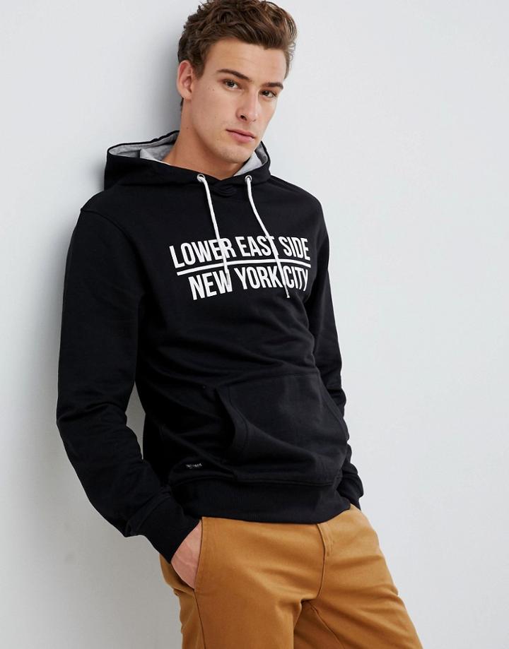 Threadbare Sleeve Print Hoodie - Black