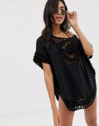 Asos Design Crochet Cape Cover Up-black
