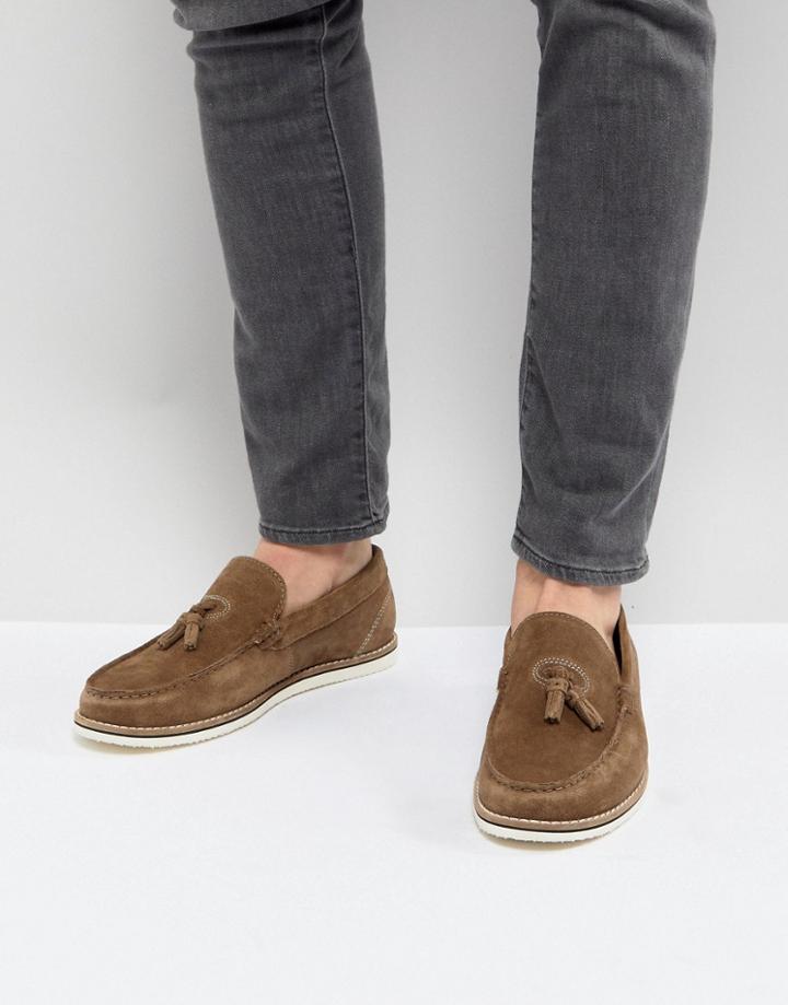 Asos Tassel Loafers In Stone Suede With White Sole - Stone