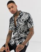 The Couture Club Oversized Revere Collar Shirt In Paisley - Black