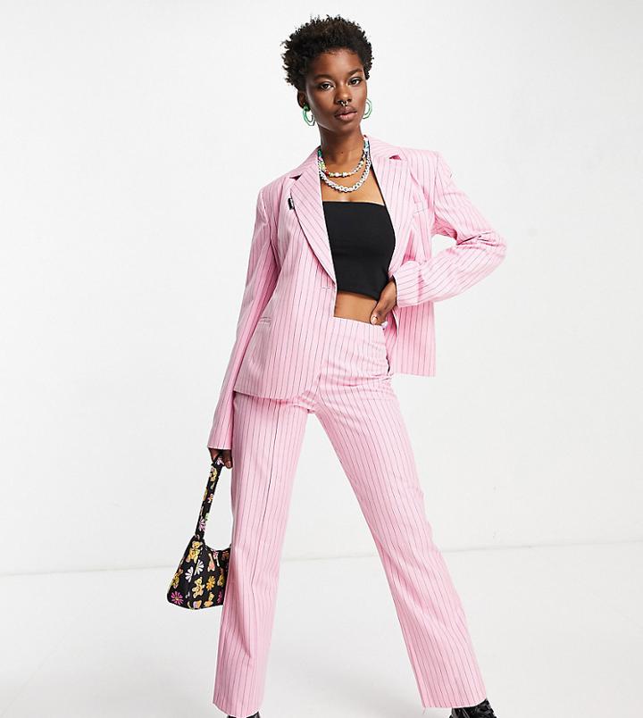 Collusion Pinstripe Flood Pants In Pink - Part Of A Set