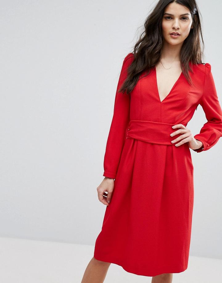 Ba & Sh Red Midi Dress - Red