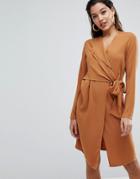 Parallel Lines Long Sleeve Wrap Dress - Tan