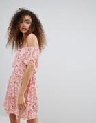 Brave Soul Zoe Off Shoulder Printed Dress - Orange