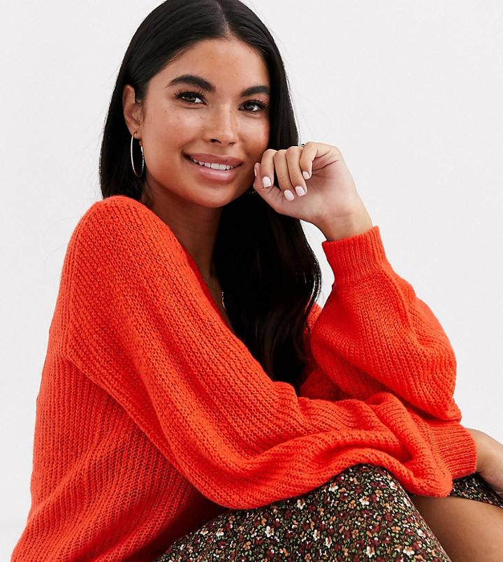 Brave Soul Petite Harrio Sweater In Orange
