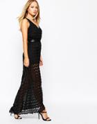 Supertrash Dantelle Maxi Dress In Lace Zig Zag - Black