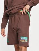 Asos Daysocial Relaxed Short With Multiple Graphic And Logo Prints In Brown - Part Of A Set
