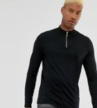 Asos Design Tall Organic Long Sleeve T-shirt With Zip Turtleneck In Black