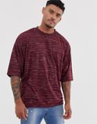 Asos Design Oversized T-shirt With Half Sleeve In Inject Jersey In Burgundy - Red