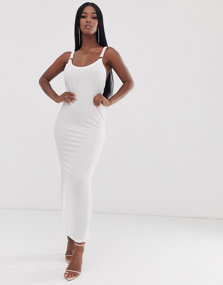 Asos Design Rib Maxi Dress With Ring Detail-cream