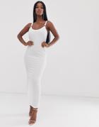 Asos Design Rib Maxi Dress With Ring Detail-cream