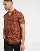 Another Influence Revere Collar Shirt In Crepe Animal-red