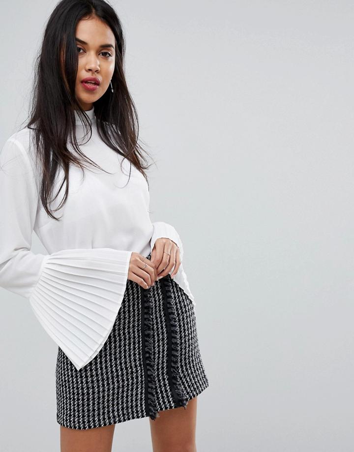 Sisley Tie Neck Sheer Blouse With Pleated Sleeves - White