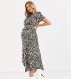 Asos Design Maternity Midi Tea Dress In Leopard Print - Multi