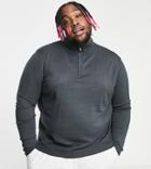 Threadbare Plus Soft Touch Quarter Zip Funnel Neck Sweater In Indian Ink-black