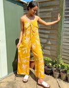 Violet Romance Tie Front Culotte Jumpsuit In Shadow Floral Print-yellow