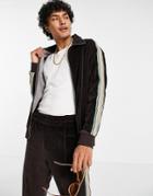Jaded London Set Brown Velour Track Jacket With Taping Detail