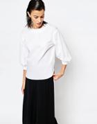 Warehouse Cotton Pleated Sleeve Top - White