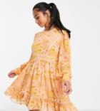 Ever New Petite Lace Insert Mini Dress In 70s Ochre Floral-yellow