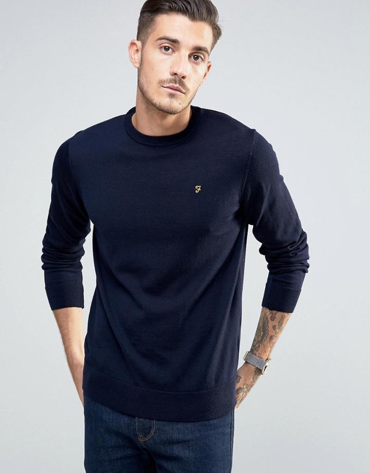 Farah Sweater In Merino Wool Slim Fit In Navy - Navy