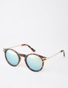 Asos Round Sunglasses With Metal Arms And Flash Lens - Tort