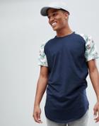 Jack & Jones Originals Longline T-shirt With Printed Raglan Sleeve - White
