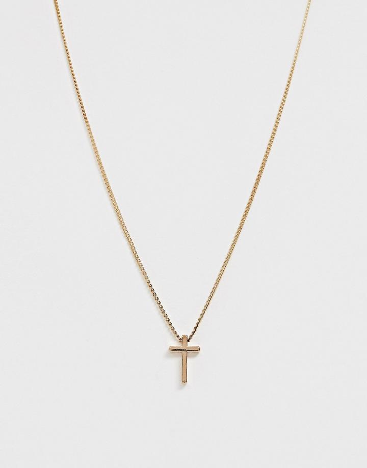 Asos Design Necklace With Ditsy Cross In Gold Tone - Gold