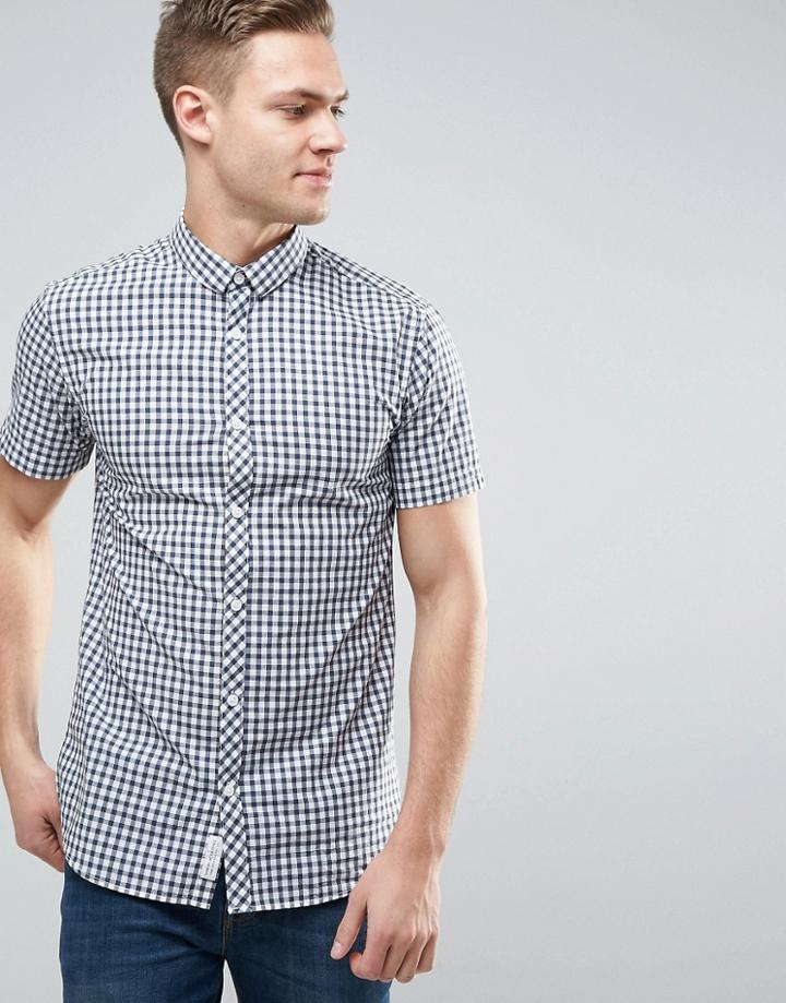 Jack & Jones Core Slim Fit Short Sleeve Shirt In Gingham - Black