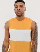Asos Design Relaxed Sleeveless T-shirt With Dropped Armhole With Contrast Body Panel In Yellow - Yellow