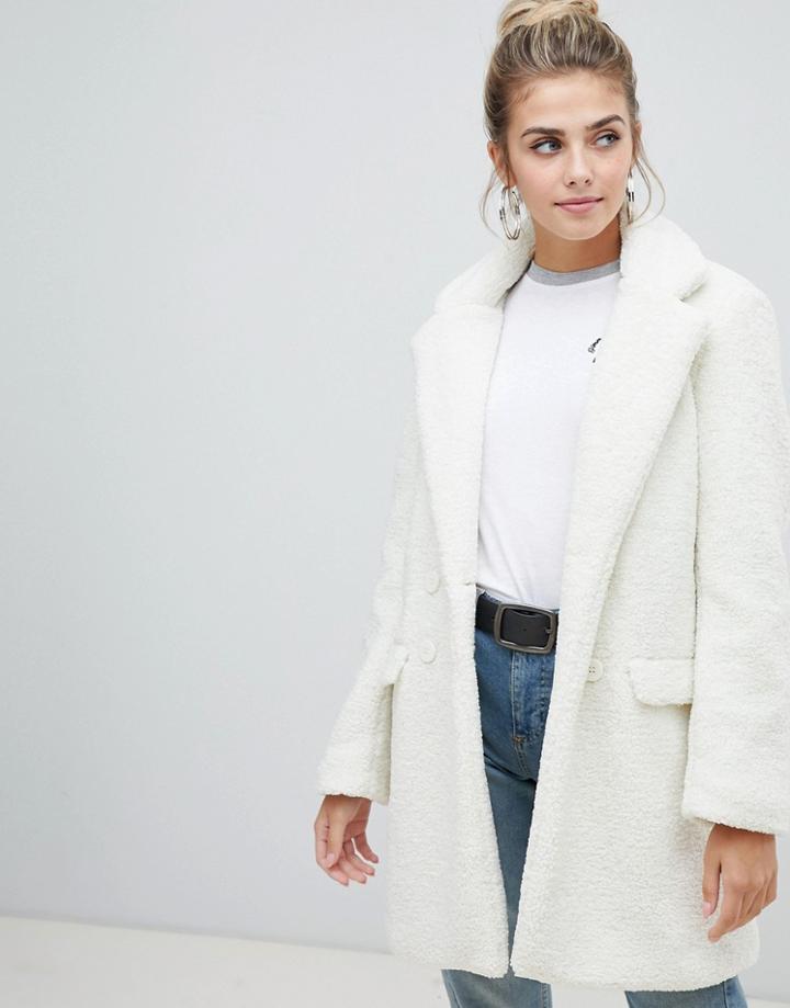 Brave Soul Kira Tailored Coat In Borg - Cream