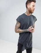 Asos Oversized T-shirt With Tucked Front Detail In Acid Wash - Gray