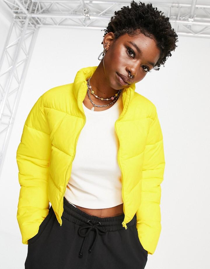 Asos Design Cropped Puffer Jacket In Yellow