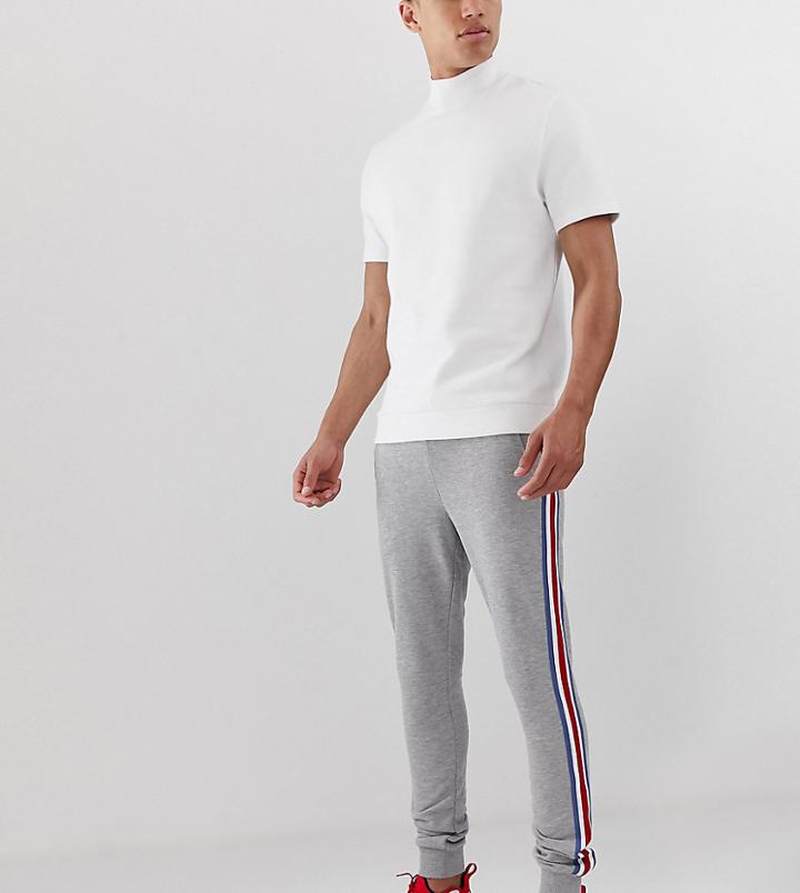 Asos Design Tall Skinny Sweatpants With Side Stripe Taping In Gray Marl