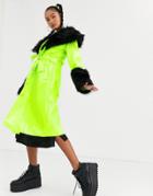 Jaded London Trench Coat With Contrast Faux Fur Trims-multi