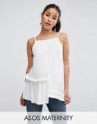 Asos Maternity Cami In Crepe With Square Neck Asymmetric Ruffles - Cream