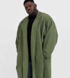 Asos Design Plus Extreme Oversized Longline Jersey Duster Jacket In Khaki-green