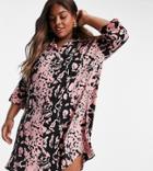 Urban Threads Plus Oversized Animal Print Shirt Dress-pink