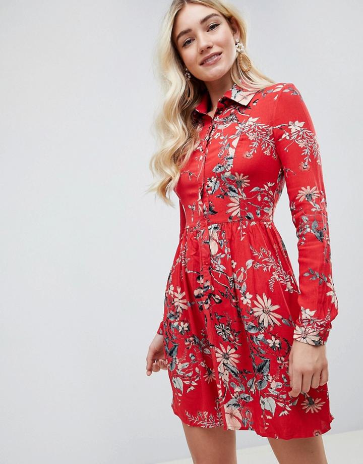 Club L Sleeve Printed Collar Detailed Shirt Dress - Multi