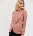 Asos Design Nursing Wrap Sweater In Fine Knit-pink