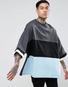 Asos Extreme Oversized Longline T-shirt In Color Block - Gray